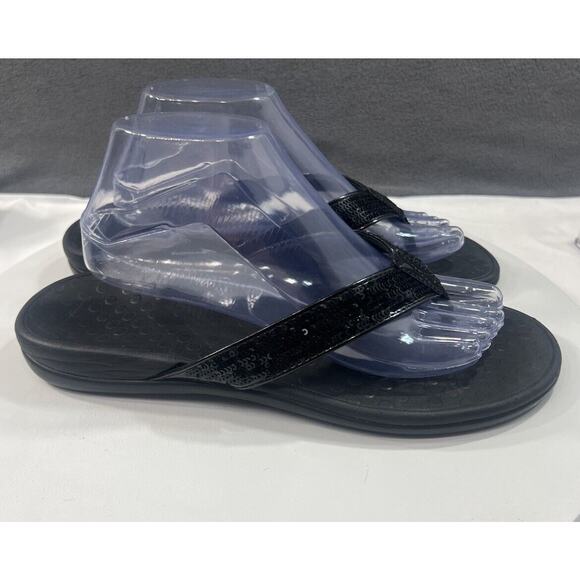 Vionic Tide Sandals Flip Flop Thong Black Supportive Sequin Strap Women Size 10 - Picture 4 of 15